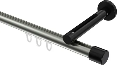 Produktbild von Interdeco Innenlaufstange / Gardinenstange mit Innenlauf Edelstahl-Optik / Schwarz, Typ Siteno Santo (Kappe), 20 mm Ø 1-läufig, 420 cm