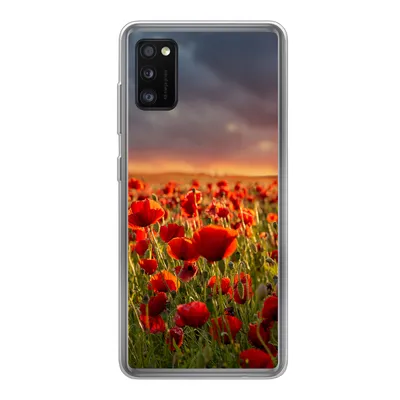 Produktbild von MuchoWow® Handyhülle Schutzhülle Hülle für Samsung Galaxy A41 Sonnenuntergang über einem Feld von Mohnblumen Silikon Softcase Handy Hülle - Mobiltelefon
