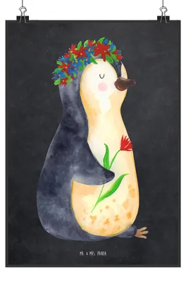 Produktbild von Mr. & Mrs. Panda Bild Pinguin Blumen DIN A5 - Kreidetafel - Geschenk, Blumenliebe, drucke, Wunderschön, Plakat, Geschenkidee, Wandbild, Ziele, wanddeko, Liebeskummer