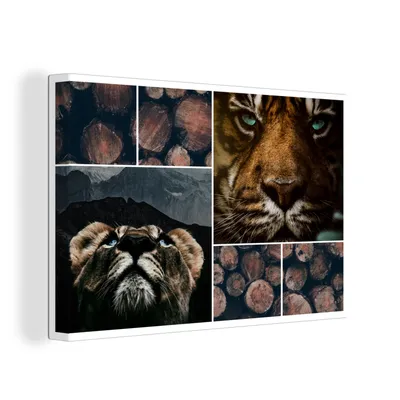 Obrázek produktu pro OneMillionCanvasses® Malba na plátně Nástěnná malba na plátně - Koláž - Tygr - Dřevo - 150x100cm