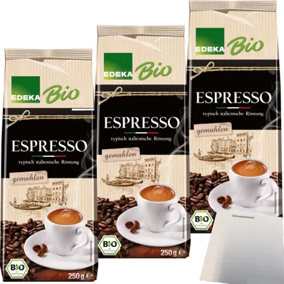 Produktbild von Edeka Espresso 3er Pack (3x250g Packung) + usy Block