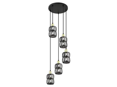 Obrázok produktu pre Globo Lighting závesné svietidlo kov čierny matný, sklenené kryštály dymovej farby, kov mosadzný matný, kábel PVC čierny, ø: 300mm, V: 1200mm, bez 5x E14 40W 230V