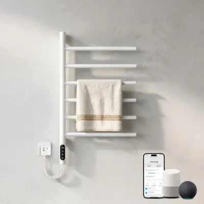 Produktbild von Heilmetz Elektrischer Handtuchheizkörper 78x45 cm Weiß, Drehbar Handtuchtrockner mit WLAN App & Sprachsteuerung, Touchscreen, 135W Mit / Ohne heizstab