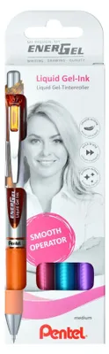 Produktbild von Pentel EnerGel, Ausziehbarer Gelschreiber, Blau, Orange, Rose, Violett, Mehrfarbig, Silber, Kunststoff, Gummi, Fettdruck, Rund