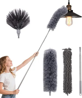 Obrázok produktu pre Teleskopická súprava na odstraňovanie prachu, 4-dielna, 280 cm, mikrovlákno, froté, kefka na pavučiny, vhodná na vysoké stropy