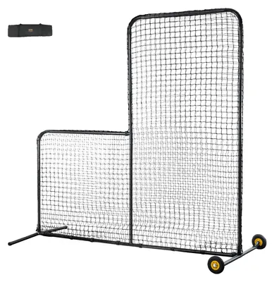 Produktbild von VEVOR L Bildschirm Baseball für Schlagkäfig, 7x7 ft Softball Sicherheitsbildschirm, tragbarer Körperschutz Schlagbildschirm mit Tragetasche, Rädern, Erdnägeln, strapazierfähigem Pitching-Netz zum Schutz der Werfer