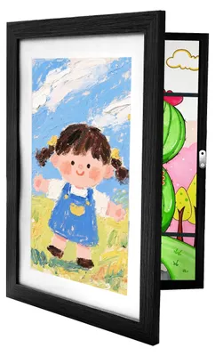 Produktbild von Relaxdays Kinder Bilderrahmen A4, klappbar, magnetisch, Wechselrahmen für Kinderbilder, 32x25,5 cm, MDF & Acryl, schwarz
