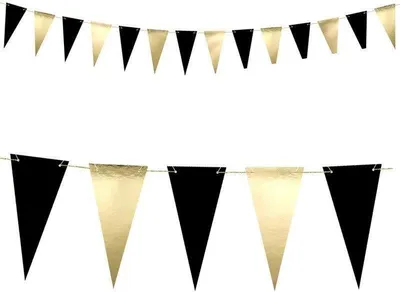 Image de Guirlande de drapeaux - noir et or, mélange, 2,15 m