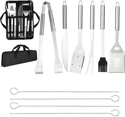 Produktbild von Professionelles Grillbesteck-Set, 10-teilig - Edelstahl-Grillzubehör mit Grillzange, Gabel, Pfannenwender, Spieße und Aufbewahrungsbox - Perfekt für