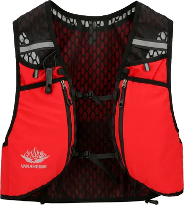 Produktbild von Vanaheimr Trinkweste mit Taschen, verstellbare Träger, Unisex, Laufweste, Wanderweste, Fahrradweste, Rot