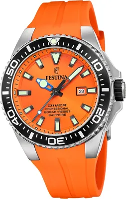 Image de Montre pour homme Festina, style décontracté, bracelet en silicone orange D2UF20664/4