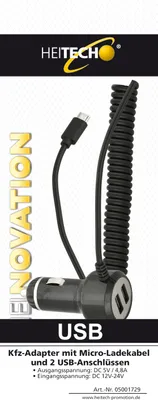 Produktbild von Heitech KFZ-ADAPTER MIT MICRO-LADEKABEL UND 2 USB-ANSCHLÜSSEN