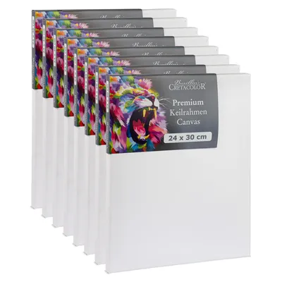 Obrázok produktu pre Cretacolor napínacie rámy 24 x 30 cm – 8 ks – sada plátien – prémiové maliarske plátno na drevenom ráme – bavlnené plátno pre akryl, olej a zmiešané techniky