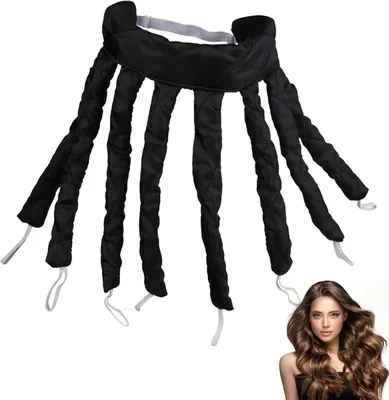 Produktbild von Lockenband ohne Hitze, Oktopus-Haarwickler, Lockenwickler über Nacht, hitzefreier Haarwickler für lange und mittellange Haare, seidiges Stirnband für natürliche Locken ohne Hitze (Schwarz)