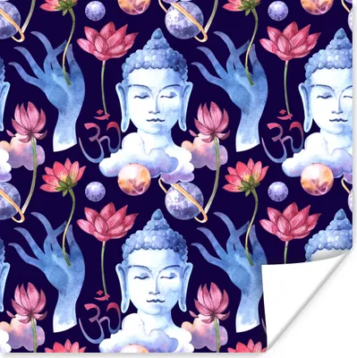 Produktbild von MuchoWow® Poster Buddha - Blumen - Muster 50x50 cm - Wohnzimmerdekoration