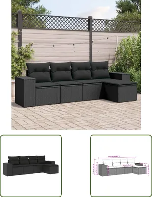 Produktbild von The Living Store 5-tlg. Garten-Sofagarnitur mit Kissen Schwarz Poly Rattan