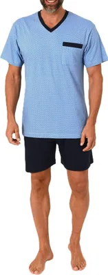 Produktbild von Normann Herren kurzarm Schlafanzug Shorty - Pyjama im edlen Minimal-Print und V-Hals ; hellblau1 , 52