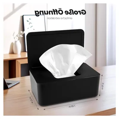 Produktbild von Box für Feuchttücher mit Deckel, nachfüllbare Feuchttuchspender für Baby, geeignet für Zuhause und Büro (Schwarz)