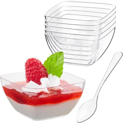 100 Mini-Dessertbecher 60 ml mit Löffeln, transparent, quadratisch