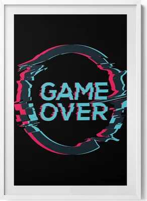 Produktbild von Aufschrift „Game over“ für einen Gamer– Wandbild mit Rahmen – Gerahmtes Bild  – Wanddekoration – 70x100 cm –  Weiß Rahmen