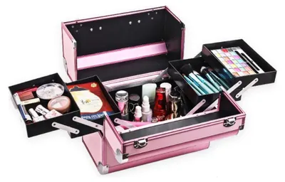 Produktbild von Confibel Kosmetikkoffer – ausklappbar – 5 Aufbewahrungsfächer – Beauty-Koffer/Make-up-Koffer/Kosmetikkoffer/Beauty-Koffer/Nagelstylisten-Koffer – Pink