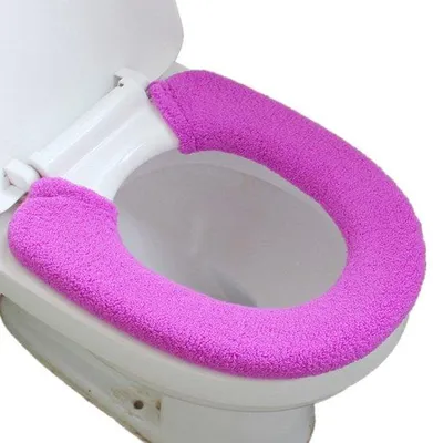 Immagine prodotto di Copertura universale lavabile per WC, in morbido tessuto tipo flanella, colore lilla – adatta a sedili WC a forma di V e a forma di O, con chiusura a bottone, riutilizzabile