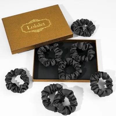 Image de Chouchous en soie pour femmes - pack de 8 noir