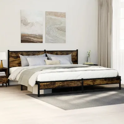 Produktbild von Metallbett ohne Matratze Räuchereiche 200x200 cm, Klassische Betten 2024 Neu Design Möbel