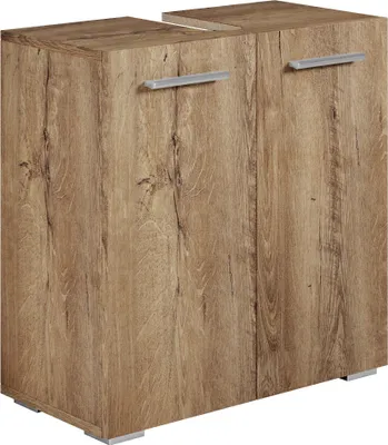 Produktbild von Badplaats Waschbeckenunterschrank Jupiter 60 x 30 cm Braun Eiche - Stehender Badezimmerschrank mit 2 Türen und Montagematerial