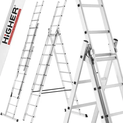 Zdjęcie produktu dla Drabina aluminiowa z opcją na schody 3x9 HIGHER 5,06m Hobby 150kg
