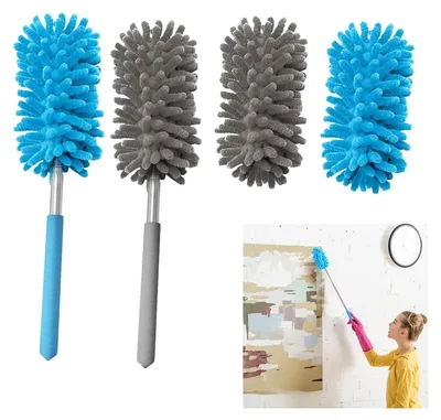 Produktbild von 4er Pack langer teleskopischer waschbarer flexibler Staubwedel mit Teleskopstange für effiziente Staubentfernung, langer ausziehbarer Staubwedel 75 cm
