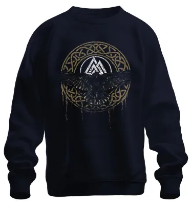 Produktbild von Wikinger Rabe Valknut Symbol Nordische Mythologie Runenkreis Sweatshirt Pullover, Navy, S