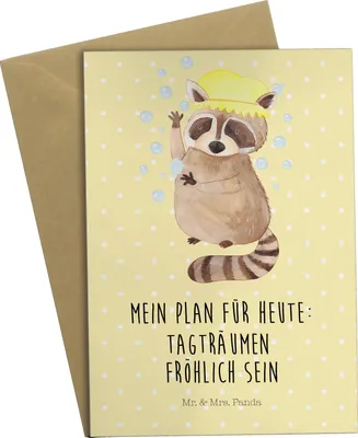 Produktbild von Mr. & Mrs. Panda babykarte Waschbär - Gelb Pastell - Geschenk, osterkarten, Tagträumen, einladungskarten, Fröhlich, Seifenblasen, Lustige Sprüche, Waschen, Plan