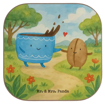 Produktbild von Mr. & Mrs. Panda Untersetzer Quadratisch Kaffee Bohne Design - Weiß - Geschenk, für Gläser, Tassen, Kaffeebohne, Gute Laune, Genuss, gläseruntersetzer, Tassenuntersetzer