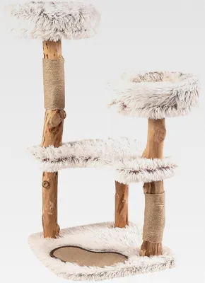 Produktbild von SOARS Kratzbaum Holz, Katzenbaum mit 2 natürlichen Birnbaumstämmen, Hängematte & Plüschflächen, Katzenkratzbaum mit Sisal- und Juteseil, Katzenmöbel, Kletterbaum mehrstöckig, 41 x 41 x 87cm