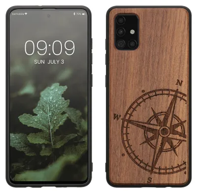 Produktbild von kwmobile Handyhülle für Samsung Galaxy A51 Hülle Holz - Case mit TPU Bumper - Stoßfestes Hardcase - Schutzhülle Cover in Dunkelbraun
