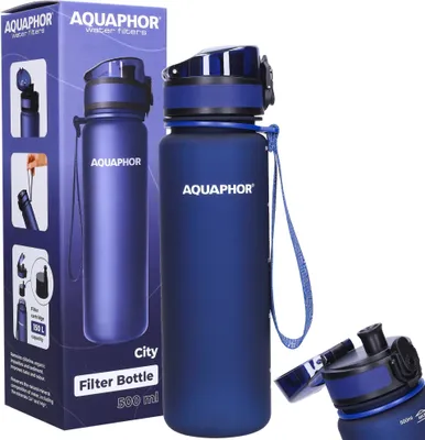Produktbild von AQUAPHOR marineblaue Filterflasche + 1 Kartusche 0,5 L