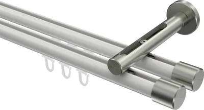 Produktbild von Interdeco Innenlaufstange / Gardinenstange mit Innenlauf Weiß / Edelstahl-Optik, Typ Siteno Santo (Kappe), 20 mm Ø 2-läufig, 140 cm