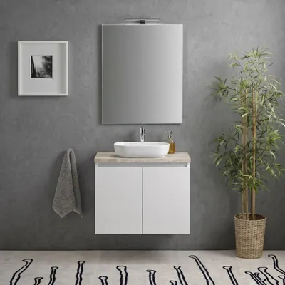 Immagine prodotto di Mobile bagno sospeso 60cm ante bianco lucido con top beton | Benaco