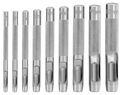 Immagine prodotto di Set di 9 punteruoli rotondi Acciaio al carbonio, da 2,5 a 10 mm, per la lavorazione della pelle