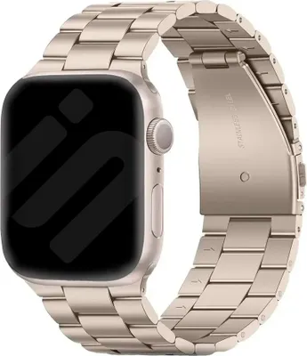 Produktbild von Strap-it Edelstahl-Gliederarmband passend für Apple Watch – Serie 1/2/3/4/5/6/7/8/9/10/11/SE/Ultra (2) – Starlight / Starlight – Größen: 44/45/46/49mm