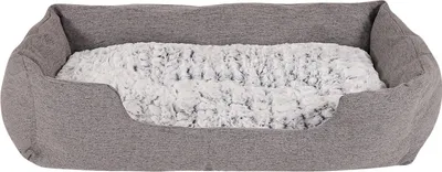 Produktbild von lionto Katzenbett,  stilvolles Kuschelkörbchen mit tiefem Einstieg, Wendekissen & rutschfestem Boden, 110x80 cm, grau