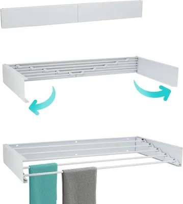 Immagine prodotto di Portaoggetti da parete bianco da 80 cm, ribaltabile, con ganci, lunghezza 4 m