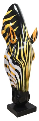 Image de GILDE Sculpture Zèbre Tête de zèbre orange, noir, blanc H. 50 cm, 60095