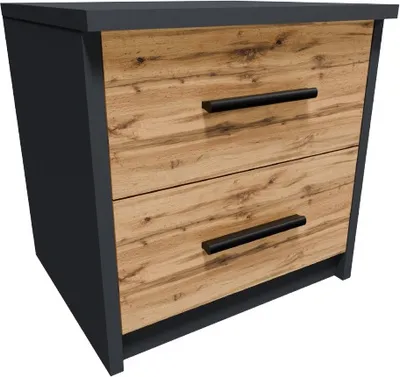 Produktbild von MATKAM Nachttisch 2S in klassischer Optik | H/B/T 41x40x35 cm, mit zwei Schubladen | In verschiedenen Ausführungen erhältlich (Anthrazit-Wotan Eiche)