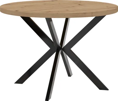 Image de Table ronde à rallonges pour la salle à manger, ENDO, avec pieds en métal, style loft, industriel, diamètre : 100 / 200 cm, Couleur : Chêne Artisan / Noir