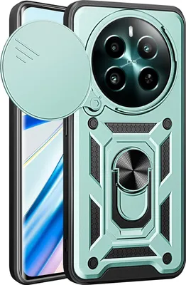 Obrázek produktu pro Pouzdro pro Realme 12+, TPU Nárazník Silikonové Pouzdro s Kroužkem Stojánek, Ochrana Kamery Zelený