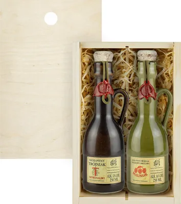 Produktbild von Set mit 2 Jaros Mets (Honigwein Dwójniak Maliniak-Halber Himbeere /Trybunalski Trójniak-Drittel) Geschenkset in einer leichten Holzbox | 500ml | 13-16% Alkohol Metwein | Polnische Produktion