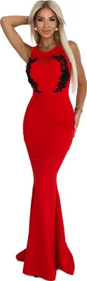 Produktbild von Numoco Abendkleid Meerjungfrau Maxikleid Partykleid Cocktailkleid langes Kleid mit Spitze und Netz, rot, Gr. S