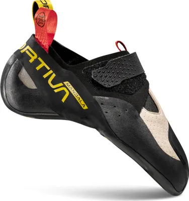 Kletterschuh "Mandala" von La Sportiva; schwarz mit gelben und roten Akzenten; für Kletterer.